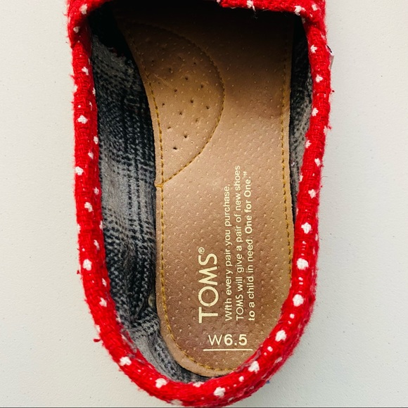 TOMS Red/White Classic Slip On Flats Size 6.5 - Picture 5 of 6